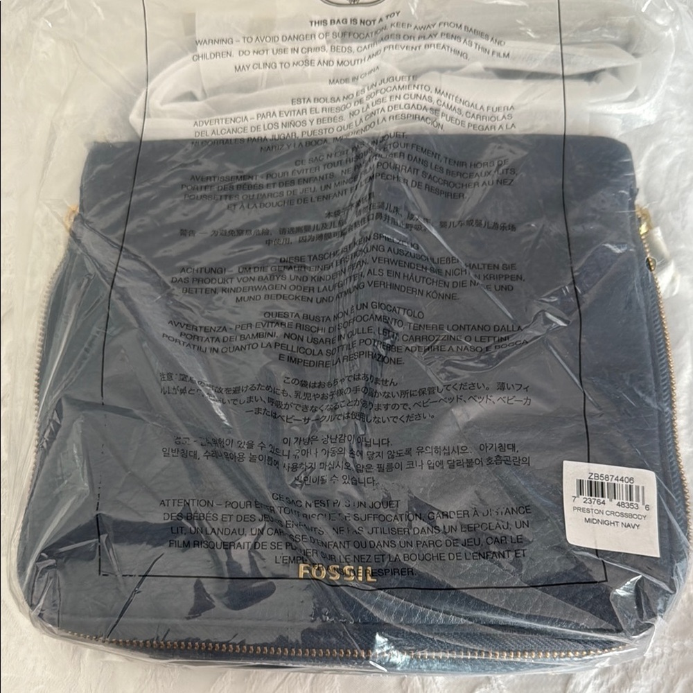 Fossil Pebble Leather Navy Crossbody Bag